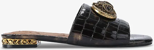 Womens Black/Comb Chelsea Eagle-Embellished Flat Faux-Leather Sandals Eur 38/5 Uk Women