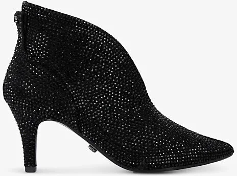 Womens Black/Comb Flute Crystal-Embellished Heeled Faux-Leather Shoe Boot Eur 39 / 6 Uk Women