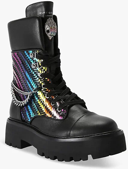 Womens Black/Comb Kensington Rainbow-Weave Leather Combat Boots Eur 41 / 8 Uk Women - Image 2