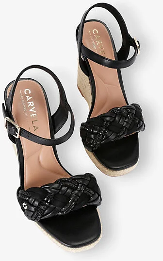 Womens Black/Comb Maiella Faux-Leather Heeled Wedges Eur 39 / 6 Uk Women - Image 2