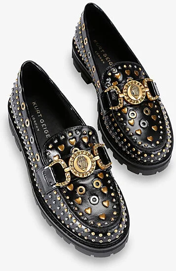 Womens Black/Comb Mansion Stud Leather Loafers Eur 35 / 2 Uk Women - Image 2