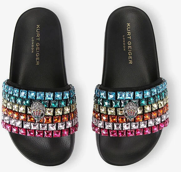 Womens Black/Comb Meena Eagle Crystal-Embellished Rubber Sliders Eur 37 / 4 Uk Women - Image 2