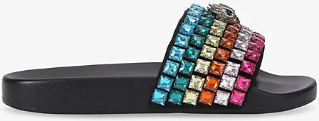 Womens Black/Comb Meena Eagle Crystal-Embellished Rubber Sliders Eur 37 / 4 Uk Women