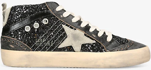 Womens Black/Comb Mid Star 90365 Glitter-Embellished Leather Mid-Top Trainers Eur 41 / 8 Uk Women