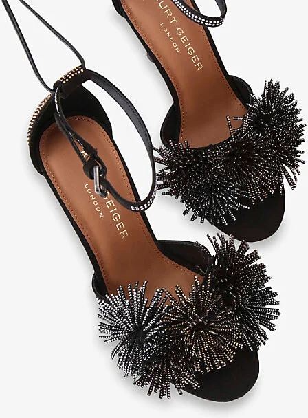 Womens Black/Comb Pom Pom Suede Heeled Sandals Eur 39 / 6 Uk Women - Image 2