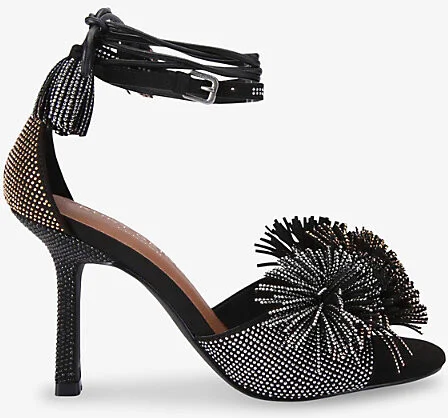 Womens Black/Comb Pom Pom Suede Heeled Sandals Eur 39 / 6 Uk Women
