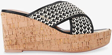 Womens Black/Comb Sorrento Crossover-Strap Raffia Wedges Eur 42/ 9 Uk Women
