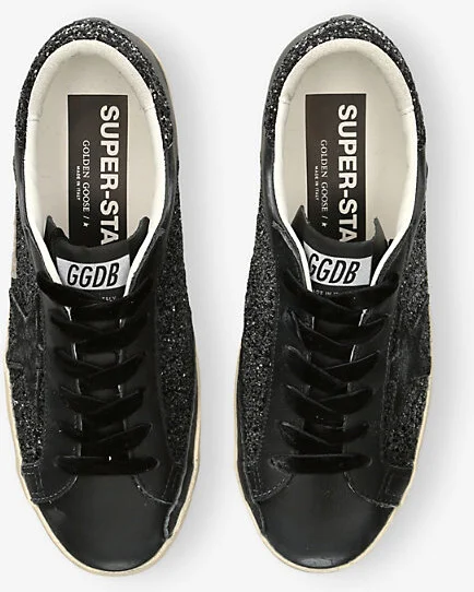 Womens Black/Comb Super Star 90100 Glitter-Embellished Leather Low-Top Trainers Eur 38/5 Uk Women - Image 2