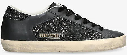 Womens Black/Comb Super Star 90100 Glitter-Embellished Leather Low-Top Trainers Eur 38/5 Uk Women