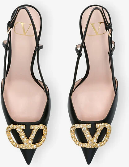 Womens Black/Comb Vlogo 80 Crystal-Embellished Leather Slingback Courts Eur 41 / 8 Uk Women - Image 2