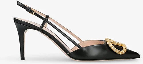 Womens Black/Comb Vlogo 80 Crystal-Embellished Leather Slingback Courts Eur 41 / 8 Uk Women