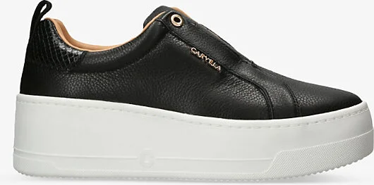 Womens Black Connected Laceless Platform Leather Trainers Eur 36 / 3 Uk Women