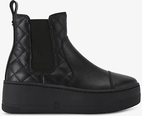 Womens Black Connected Quilted-Leather Flatform Chelsea Boots Eur 38/5 Uk Women