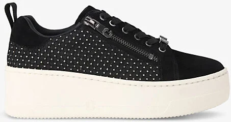 Womens Black Connected Zip Hotsox Crystal-Embellished Suede Low-Top Trainers Eur 36 / 3 Uk Women