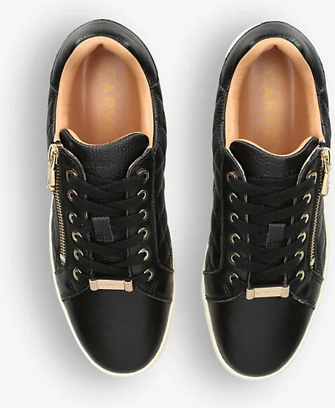 Womens Black Connected Zip Leather Low-Top Trainers Eur 37 / 4 Uk Women - Image 2