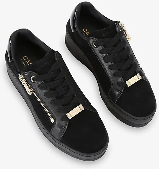 Womens Black Connected Zip Suede Low-Top Flatform Trainers Eur 39 / 6 Uk Women - Image 2