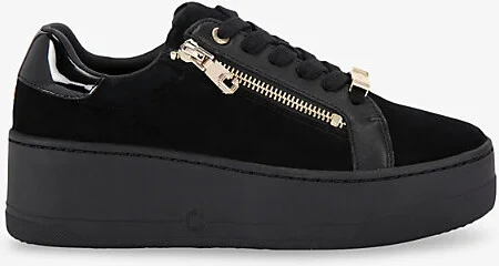 Womens Black Connected Zip Suede Low-Top Flatform Trainers Eur 39 / 6 Uk Women