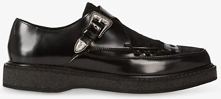 Womens Black Contrast-Panel Leather Derby Shoes Eur 37 / 4 Uk Women