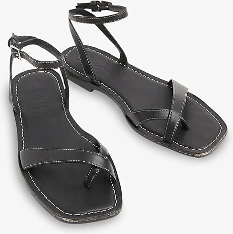 Womens Black Contrast-Stitch Strappy Leather Sandals Eur 39 / 6 Uk Women - Image 2