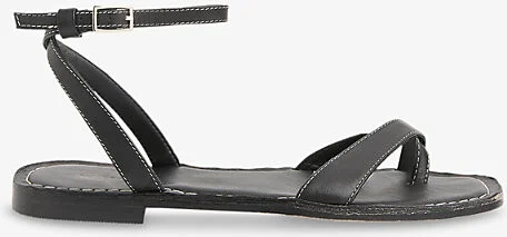 Womens Black Contrast-Stitch Strappy Leather Sandals Eur 39 / 6 Uk Women