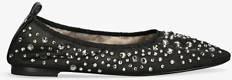 Womens Black Crystal-Embellished Leather Ballet Pumps Eur 40 / 7 Uk Women