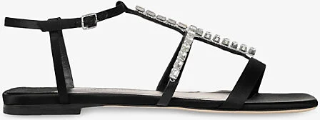 Womens Black/Crystal Gwyn Crystal-Embellished Flat Satin Sandals Eur 40.5 / 7.5 Uk Women