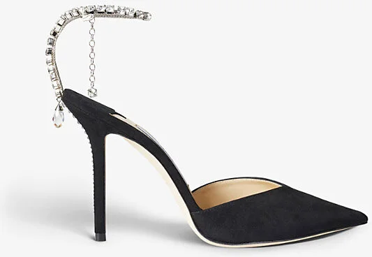 Womens Black/Crystal Saeda Heeled Suede Courts Eur 37 / 4 Uk Women