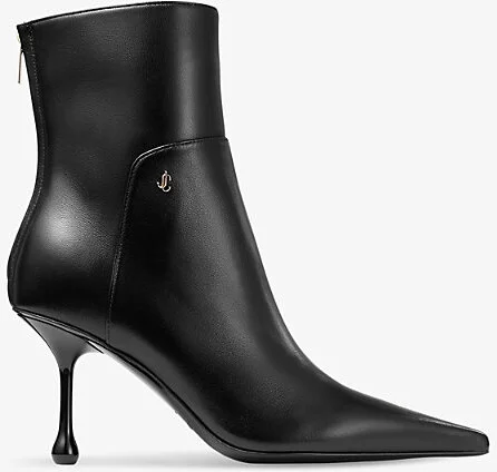 Womens Black Cycas 80 Logo-Embellished Leather Heeled Ankle Boots Eur 37.5 / 4.5 Uk Women