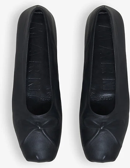 Womens Black Dancer Square-Toe Leather Ballerina Flats Eur 37 / 4 Uk Women - Image 2