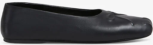 Womens Black Dancer Square-Toe Leather Ballerina Flats Eur 37 / 4 Uk Women