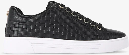 Womens Black Daze Weave Logo-Plaque Faux-Leather Low-Top Trainers Eur 40 / 7 Uk Women