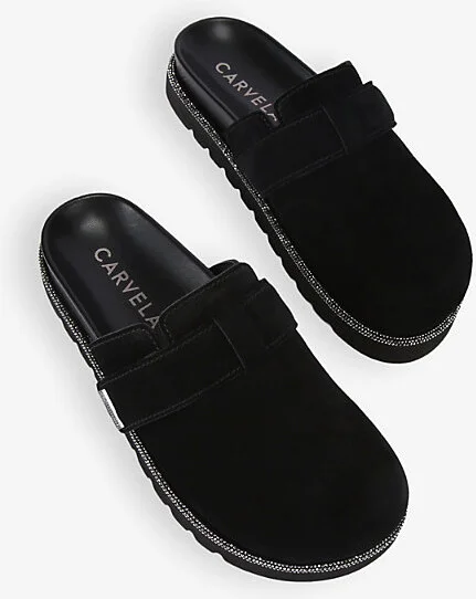 Womens Black Dazzle Embellished-Trim Suede Mules Eur 37 / 4 Uk Women - Image 2