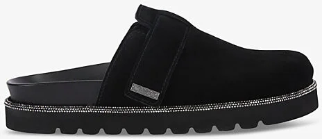 Womens Black Dazzle Embellished-Trim Suede Mules Eur 37 / 4 Uk Women