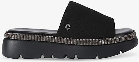 Womens Black Dazzle Flatform Woven Slider Sandals Eur 39 / 6 Uk Women