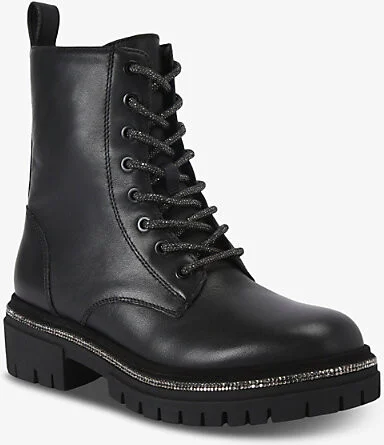 Womens Black Dazzle Rhinestone-Trim Leather Ankle Boots Eur 41 / 8 Uk Women - Image 2