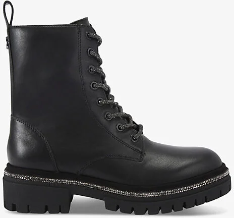 Womens Black Dazzle Rhinestone-Trim Leather Ankle Boots Eur 41 / 8 Uk Women