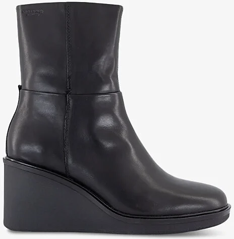 Womens Black Deena Round-Toe Leather Ankle Boots Eur 39 / 6 Uk Women