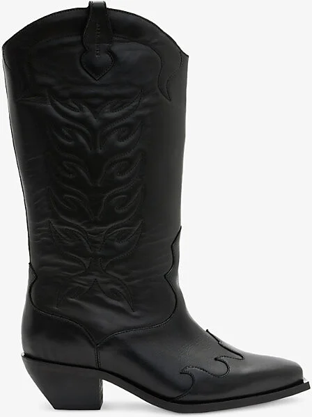 Womens Black Dolly Embroidered Leather Western Boots Eur 38/5 Uk Women