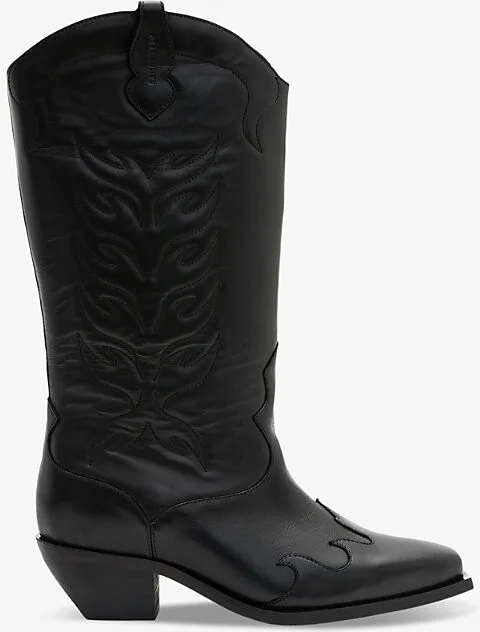Womens Black Dolly Embroidered-Stitch Leather Western Boots Eur 36 / 3 Uk Women