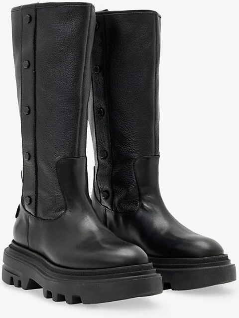 Womens Black Dolly Stud-Embellished Chunky Knee-High Leather Boots Eur 39 / 6 Uk Women - Image 2