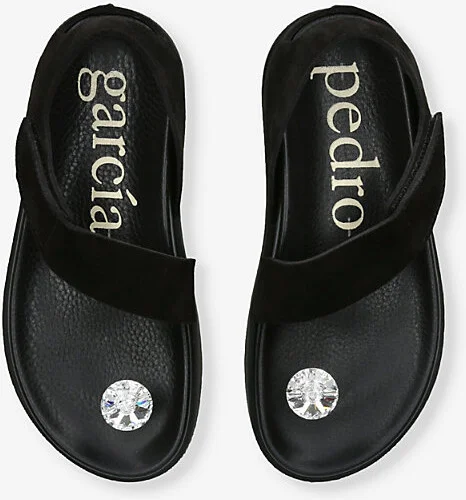 Womens Black Dorleta Crystal-Button Leather Sandals Eur 38/5 Uk Women - Image 2