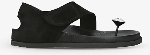 Womens Black Dorleta Crystal-Button Leather Sandals Eur 38/5 Uk Women