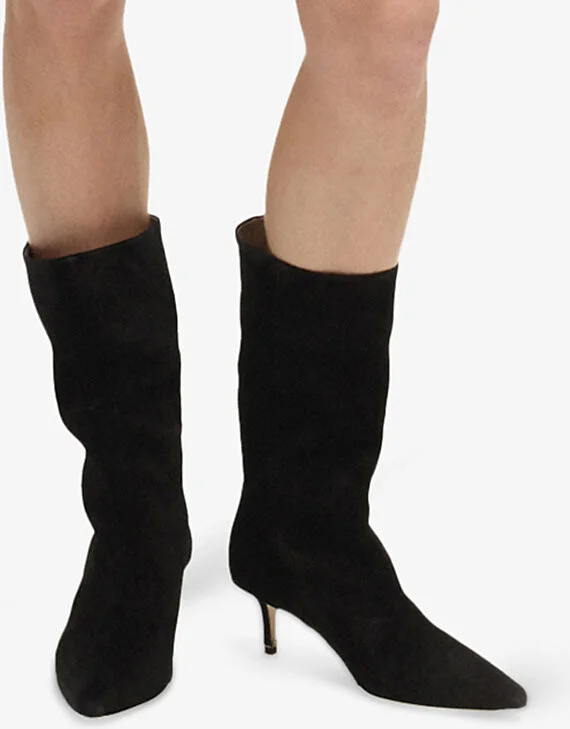 Womens Black Double B Monogram Pointed-Toe Suede Heeled Boots Eur 40 / 7 Uk Women - Image 2