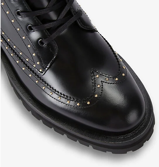 Womens Black Drayton Stud-Embellished Lace-Up Leather Boots Eur 45 / 11 Uk Men - Image 2