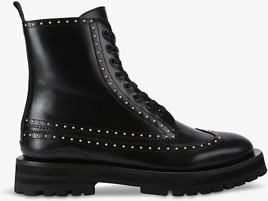 Womens Black Drayton Stud-Embellished Lace-Up Leather Boots Eur 45 / 11 Uk Men