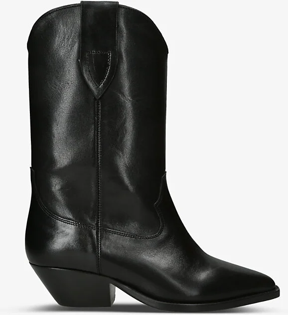 Womens Black Duerto Pointed-Toe Leather Heeled Cowboy Boots Eur 41 / 8 Uk Women