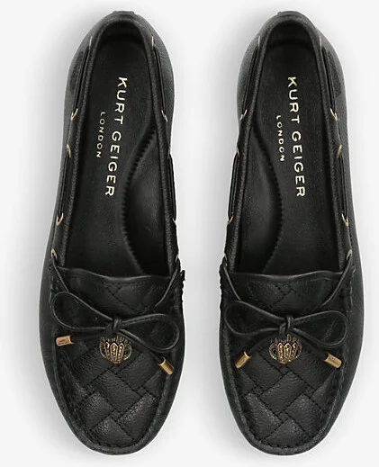 Womens Black Eagle-Embellished Leather Moccasin Shoes Eur 40 / 7 Uk Women - Image 2