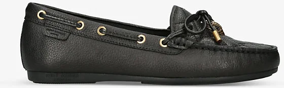 Womens Black Eagle-Embellished Leather Moccasin Shoes Eur 40 / 7 Uk Women