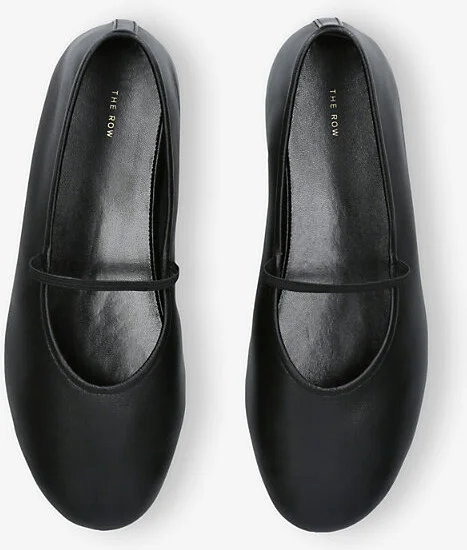 Womens Black Elasticated Round-Toe Leather Ballet Flats Eur 38/5 Uk Women - Image 2