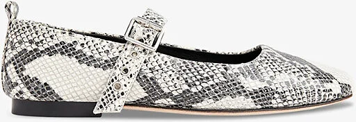 Womens Black Elba Snake-Print Leather Ballet Flats Eur 41 / 8 Uk Women